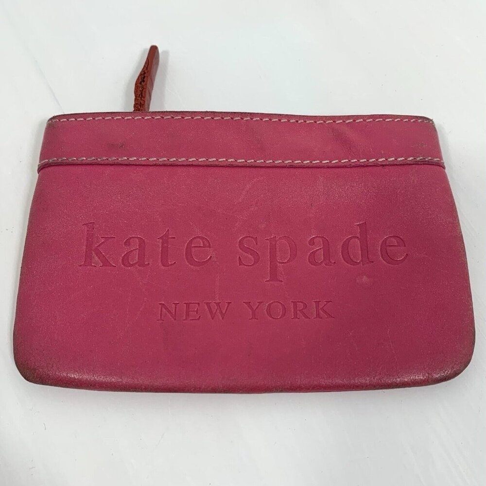 KATE SPADE Barbie Pink Key Chain Card Holder Zip Top Leather Bill & Coin Wallet